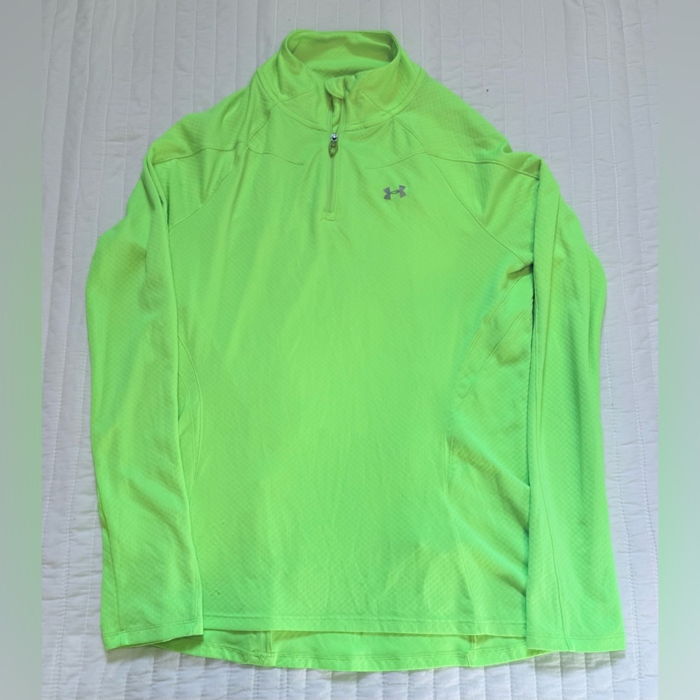 Under Armour Women’s Neon Green Semi-Fitted Heat Gear 1/4 Zip Long Sleeve Sz S - Picture 2 of 11